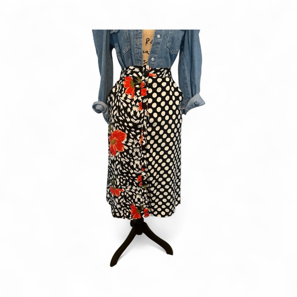 Polka Dot and Floral Midi Skirt